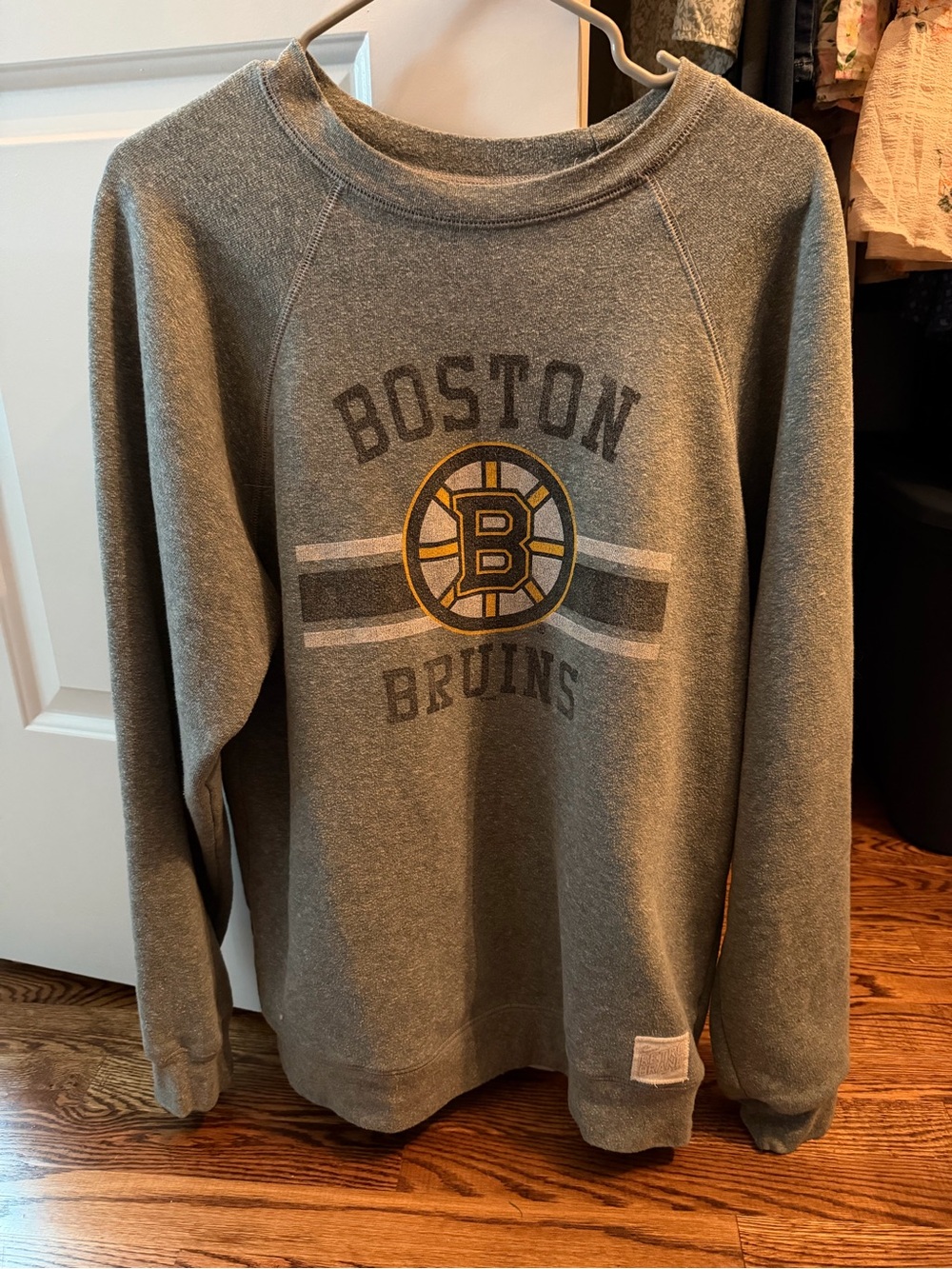 Retro Gray Crewneck with Yellow and Black Boston Emblem